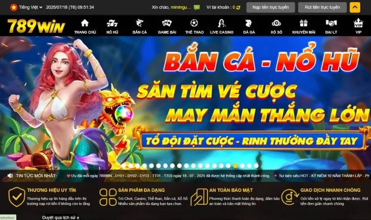Giao diện chơi game cá cược tại nhà cái 789WIN